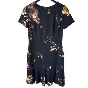 Lauren Ralph Lauren floral A line pleated hem navy blue Size 6 career Gardencore